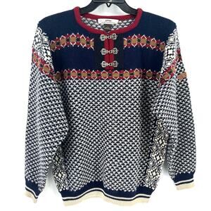 Sondre Nordic Wool Fair Isle Sweater Mens Size Medium Metal Clasp Closure